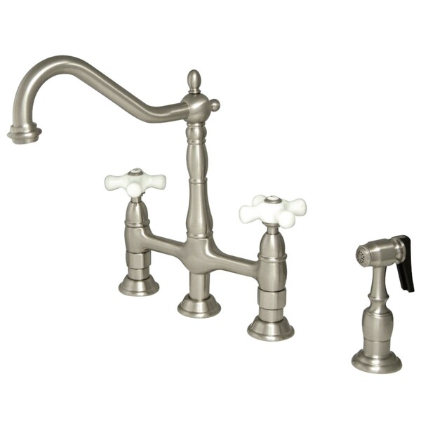 KS1278PXBS Heritage Bridge Kitchen Faucet W/Brass Sprayer, Brushed Nkl